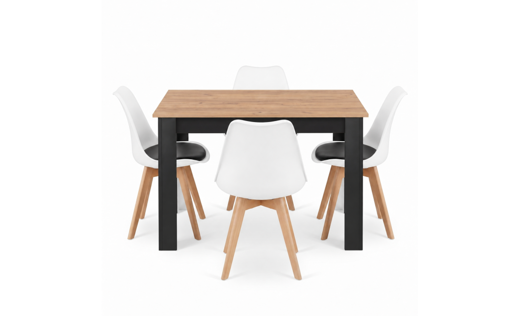 Essgruppe: Tisch NP 120x80 Craft / Schwarz + 4 Stühle MARK Schwarz-Weiß / Naturbeine (100408844)
