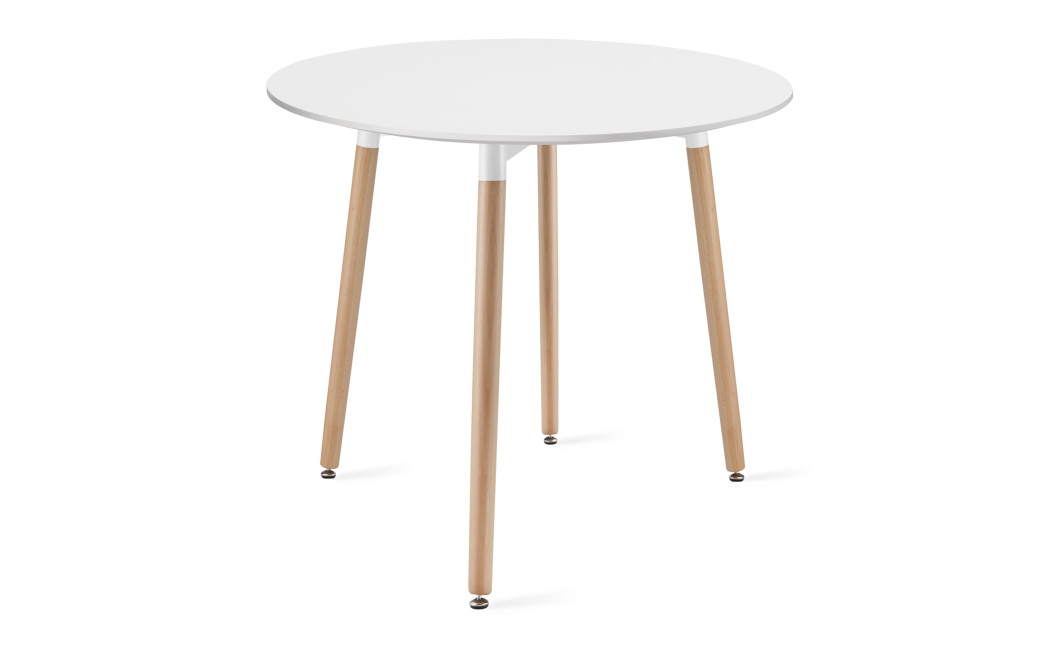 Runder Tisch KAMI 80 cm – Weiß / Beine in Holzfarbe (10038311)