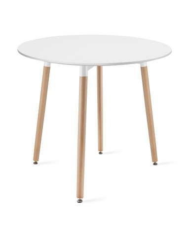 Runder Tisch KAMI 80 cm – Weiß / Beine in Holzfarbe (10038311)
