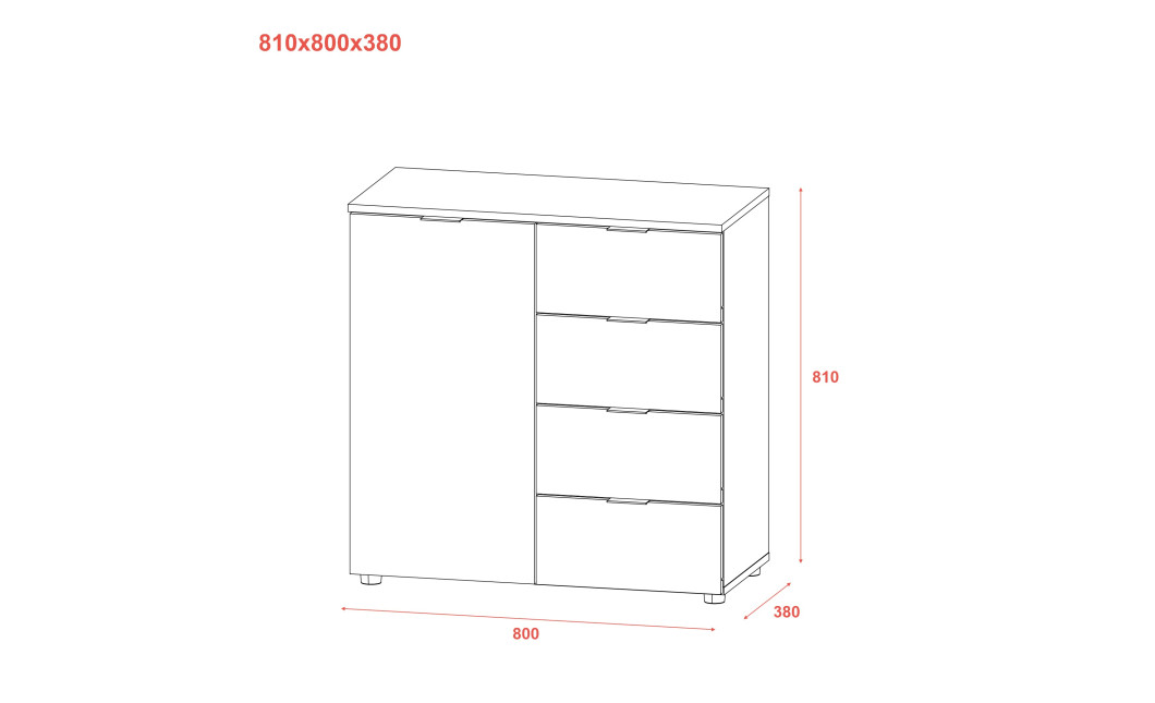 Kommode Doros Ron 1 Weiß 1 Türen 4 Schubladen 80x38x81 (41516005)