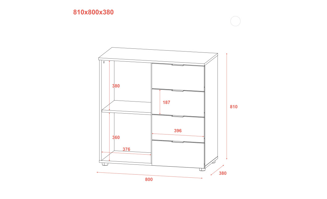 Kommode Doros Ron 1 Weiß 1 Türen 4 Schubladen 80x38x81 (41516005)