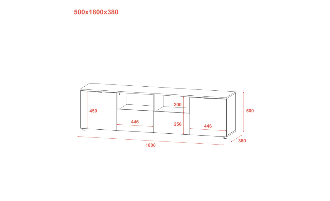 Kommode Doros Ron 4 Kaschmir 2 Türen 2 Schubladen 180x38x50 (41516046)