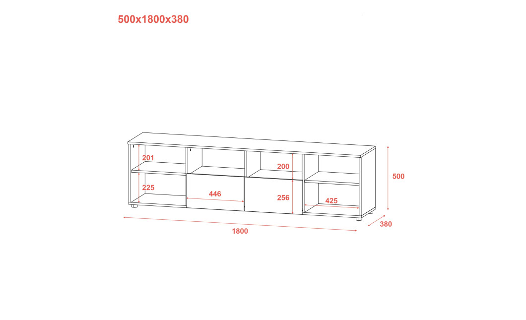 Kommode Doros Ron 4 Kaschmir 2 Türen 2 Schubladen 180x38x50 (41516046)