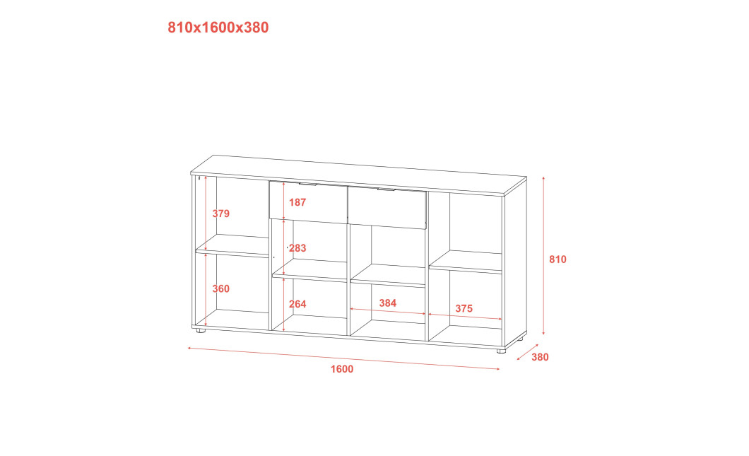 Kommode Doros Ron 7 Kaschmir 4 Türen 2 Schubladen 160x38x81 (41516049)