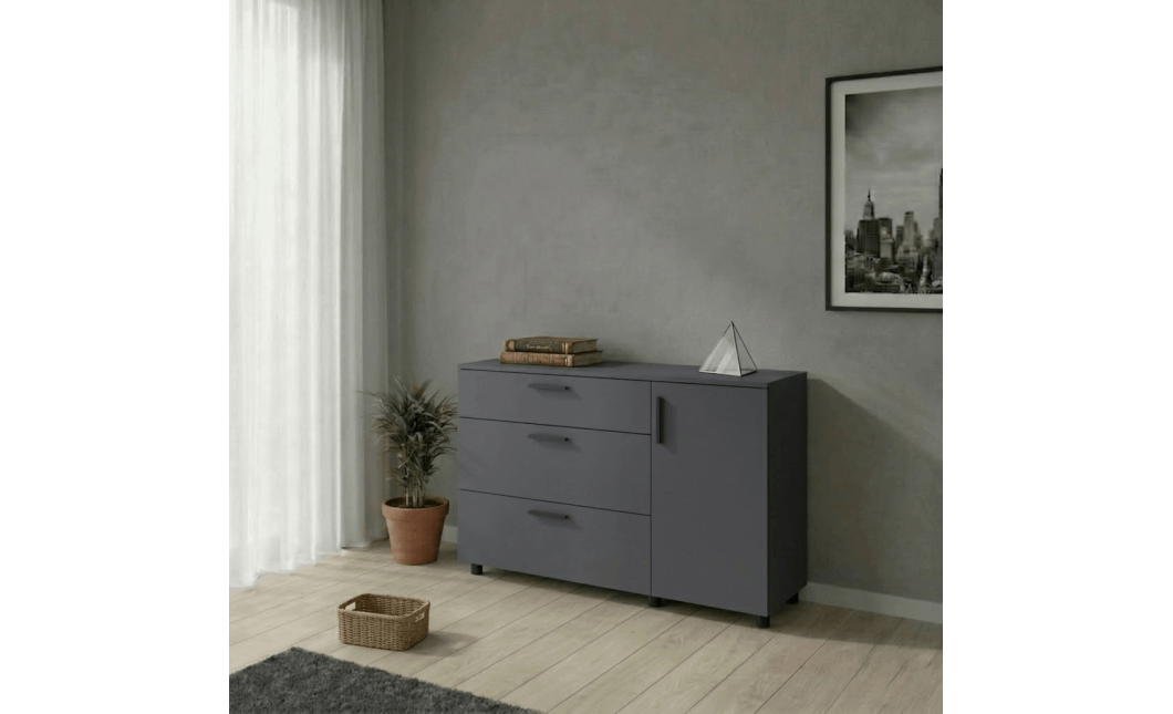 Kommode Doros Thorn Anthrazit 3 Schubladen 1 Tür 135x51,6x80 (41510185)
