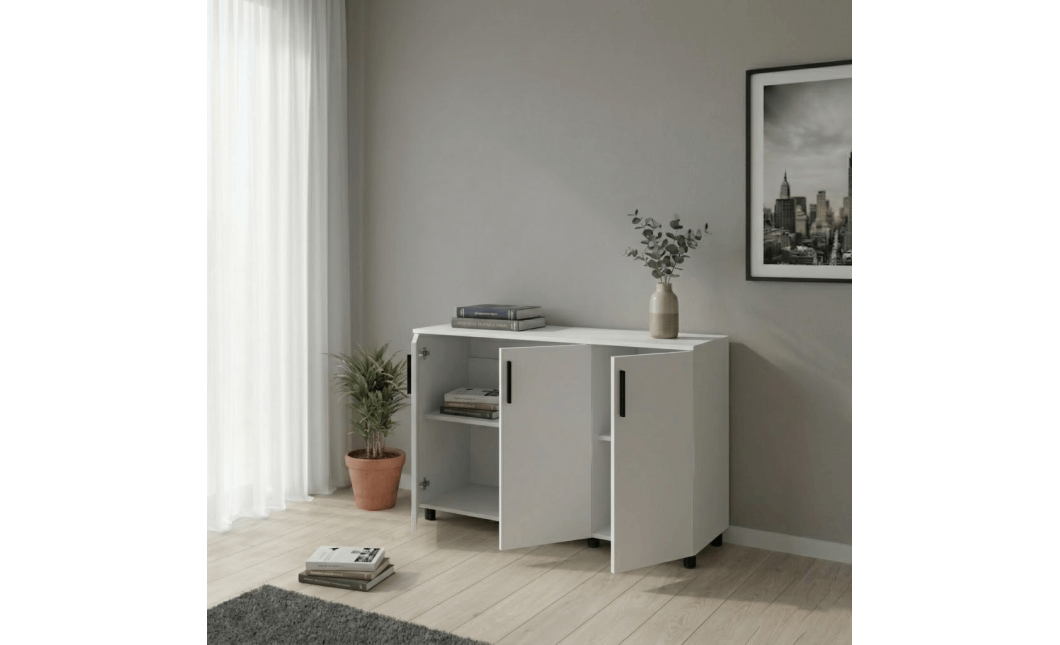 Kommode Doros Thorn Weiß 3 Türen 135x51,6x80 (41510169)