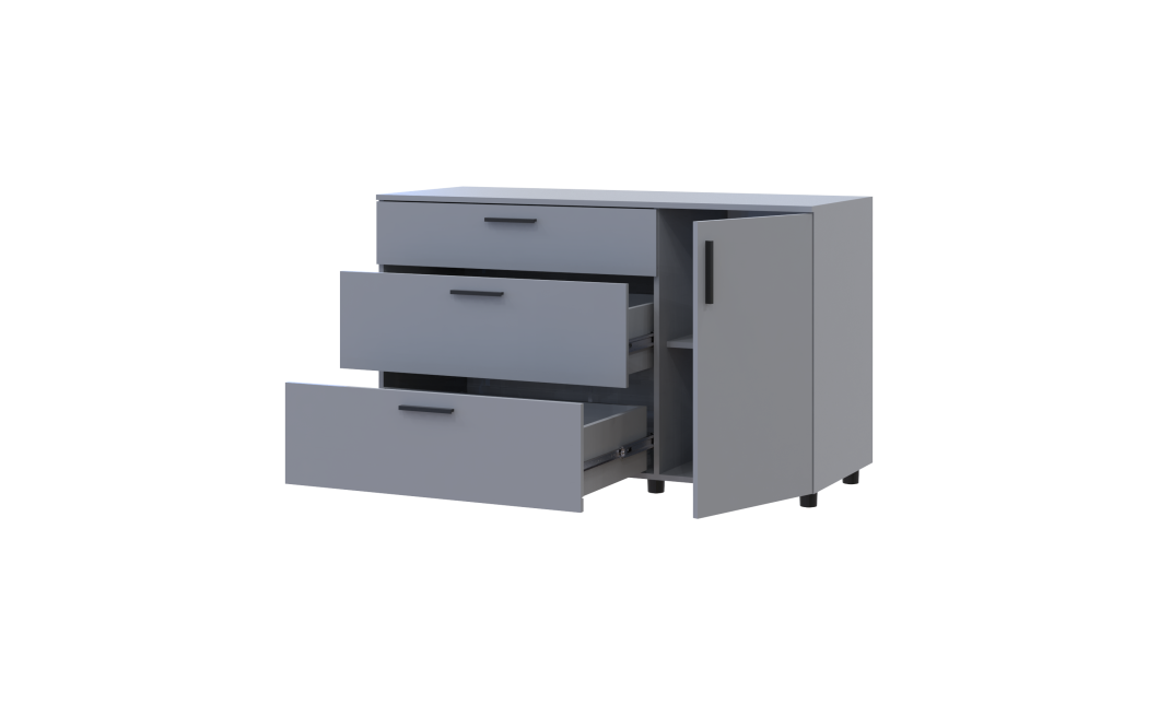 Kommode Doros Thorn Grau 3 Schubladen 1 Tür 135x51,6x80 (41510183)