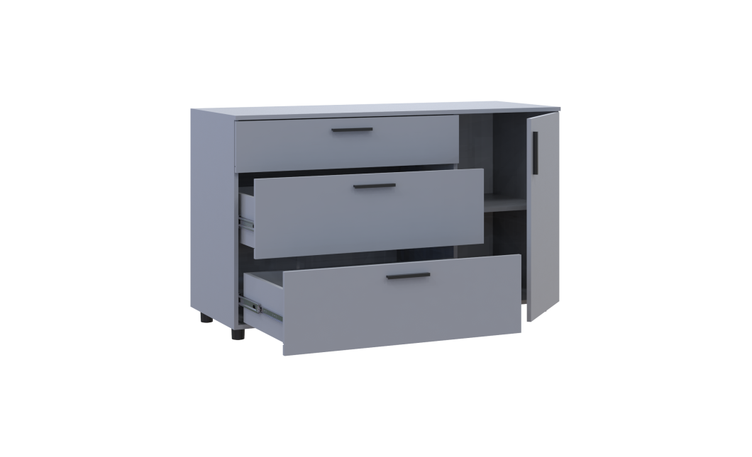 Kommode Doros Thorn Grau 3 Schubladen 1 Tür 135x51,6x80 (41510183)