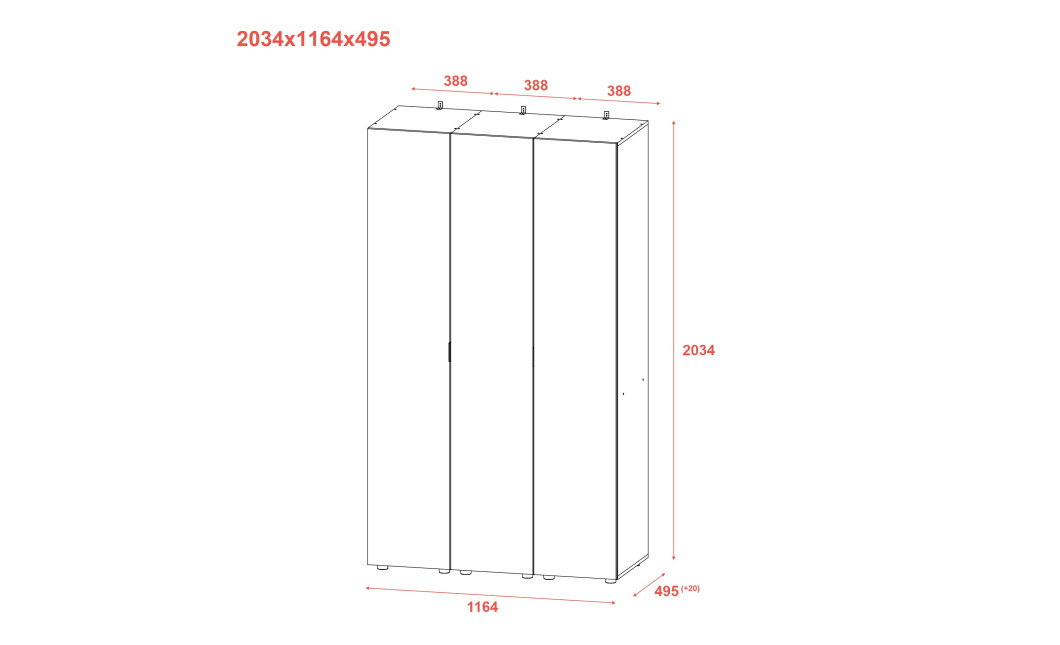 Kleiderschrank Set Doros Gelar Sonoma Eiche mit 3 Spiegeln 117x49,5x203,4 (42002168)