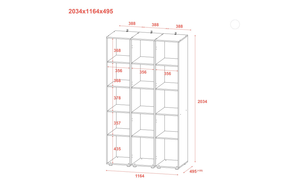Kleiderschrank Set Doros Gelar Sonoma Eiche mit 3 Spiegeln 117x49,5x203,4 (42002168)