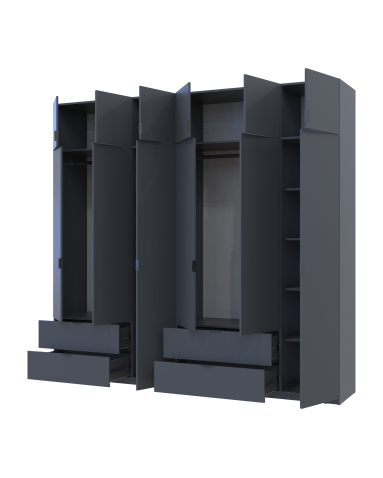 Kleiderschrank Doros Lukas Graphitgrau 3+3 Türen 255x50x240 (42005113)