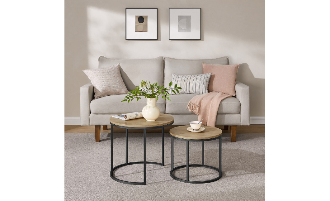 Couchtisch 2er-Set rund Sonoma Eiche/Schwarz (10028191)