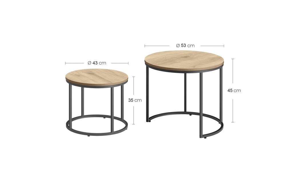 Couchtisch 2er-Set rund Sonoma Eiche/Schwarz (10028191)
