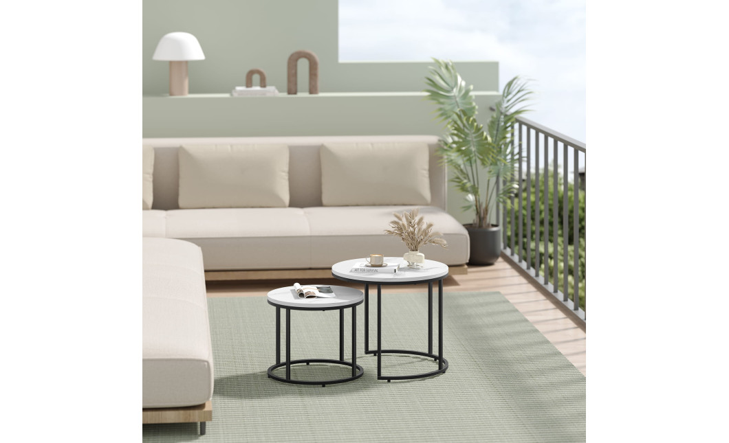 Couchtisch 2er-Set rund Marmoroptik/Schwarz (10028031)