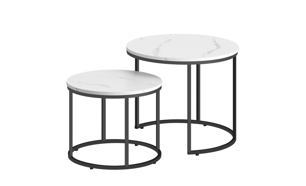 Couchtisch 2er-Set rund Marmoroptik/Schwarz (10028031)