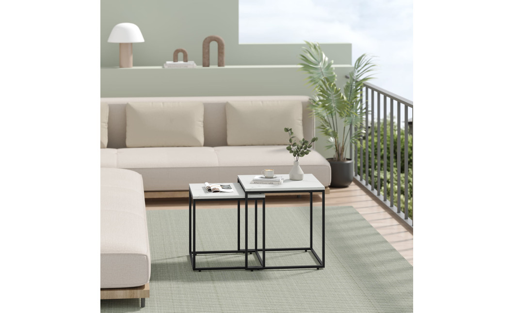 Couchtisch 2er-Set quadratisch Marmoroptik/Schwarz (10028061)