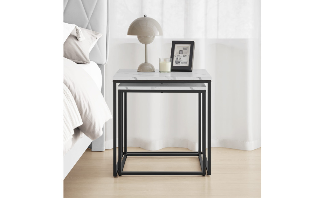 Couchtisch 2er-Set quadratisch Marmoroptik/Schwarz (10028061)