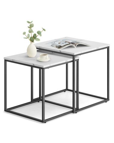 Couchtisch 2er-Set quadratisch Marmoroptik/Schwarz (10028061)