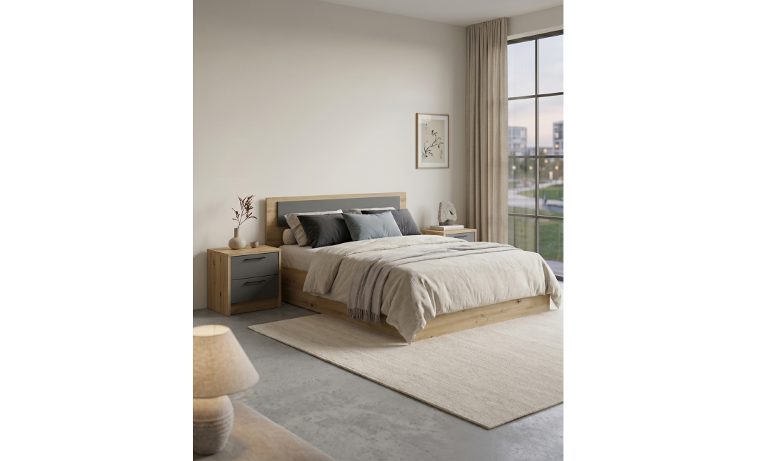 Bett Doros Rondi Doppelbett Eiche Artisan/Anthrazit 160x200 (44900532)