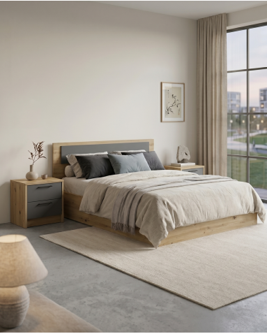 Bett Doros Rondi Doppelbett Eiche Artisan/Anthrazit 160x200 (44900532)