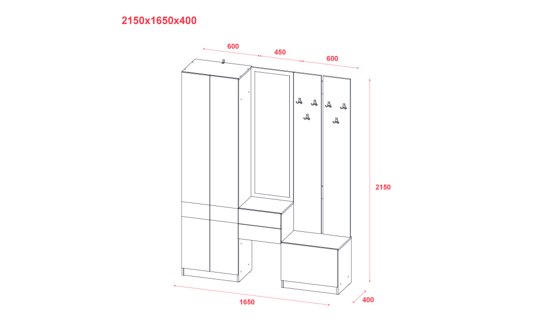 Flurschrank Doros Sola Sonoma Eiche / Weiß mit Spiegel 165x40x215 (42005147)