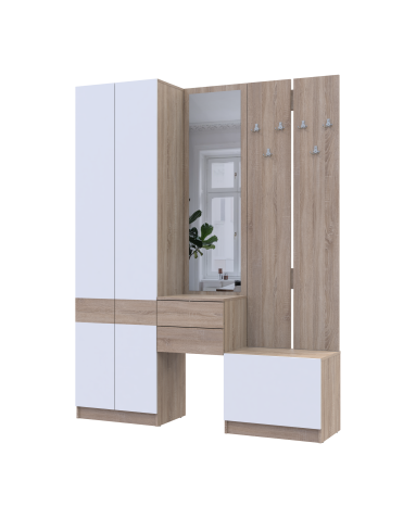 Flurschrank Doros Sola Sonoma Eiche / Weiß mit Spiegel 165x40x215 (42005147)