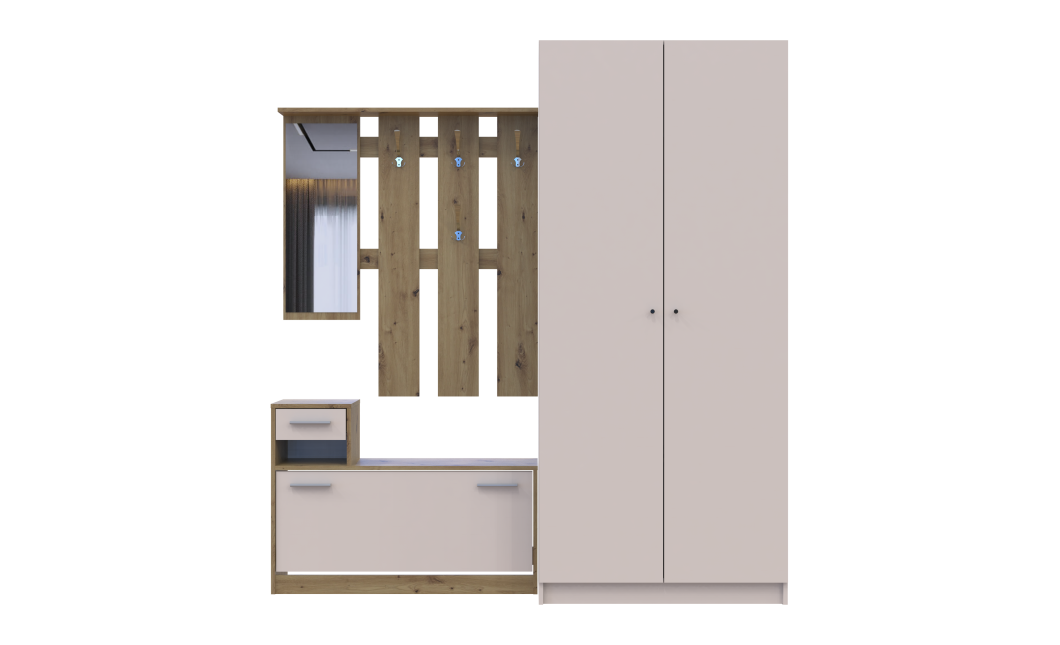 Flurschrank Doros Alice + Kleiderschrank Doros Promo Ewok Eiche / Kaschmir Set (42005160)