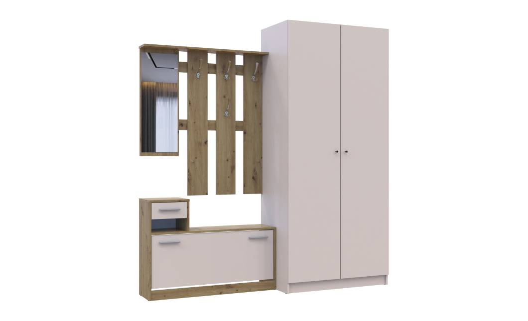 Flurschrank Doros Alice + Kleiderschrank Doros Promo Ewok Eiche / Kaschmir Set (42005160)