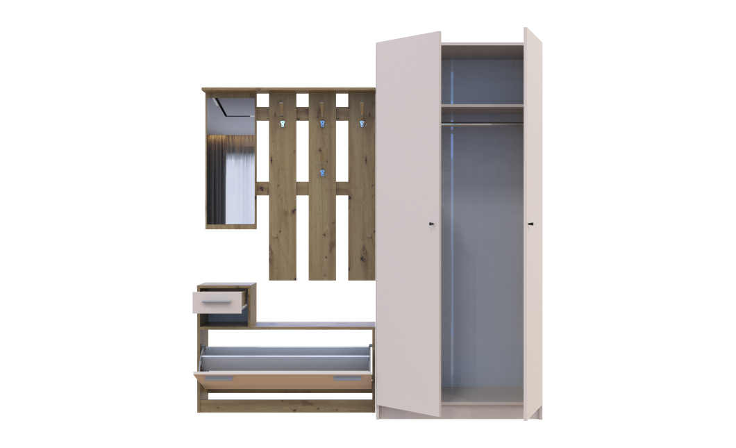 Flurschrank Doros Alice + Kleiderschrank Doros Promo Ewok Eiche / Kaschmir Set (42005160)