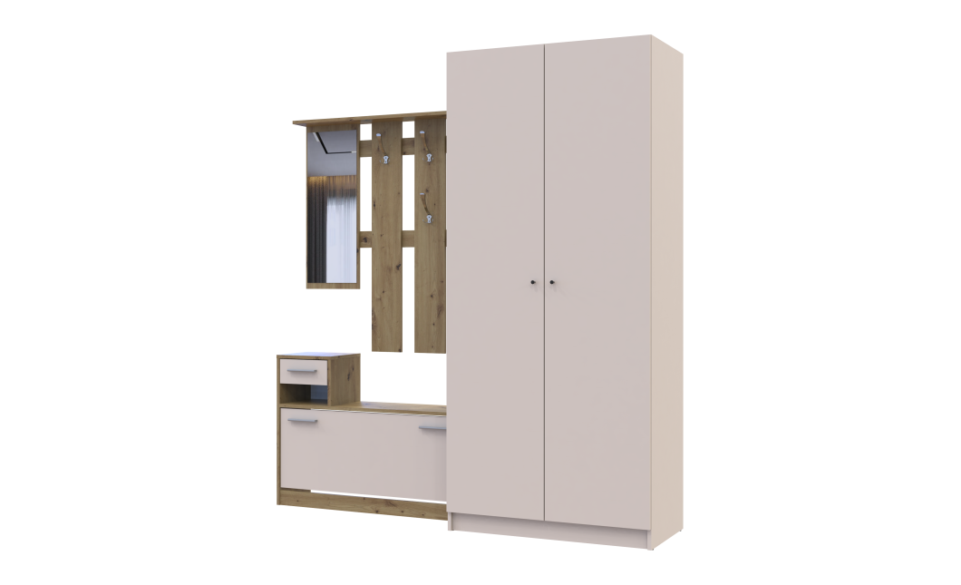 Flurschrank Doros Alice + Kleiderschrank Doros Promo Ewok Eiche / Kaschmir Set (42005160)