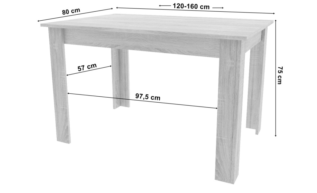 Ausziehtisch NP 120–160x80 Craft + Schwarz (100155161)