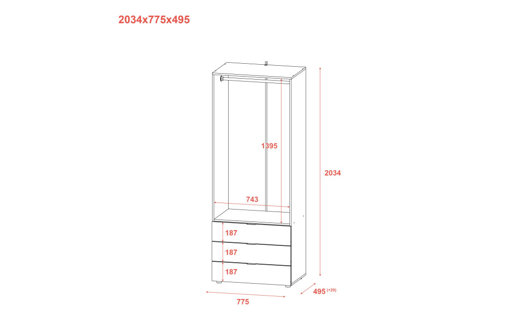 Kleiderschrank Doros Gelar mit Drehtüren Sonoma Eiche 2 Türen 77,5x49,5x203,4 (80737022)