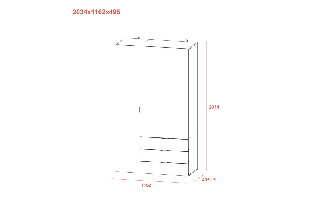 Kleiderschrank Doros Gelar mit Drehtüren Sonoma Eiche 3 Türen 116,2x49,5x203,4 (80397559)