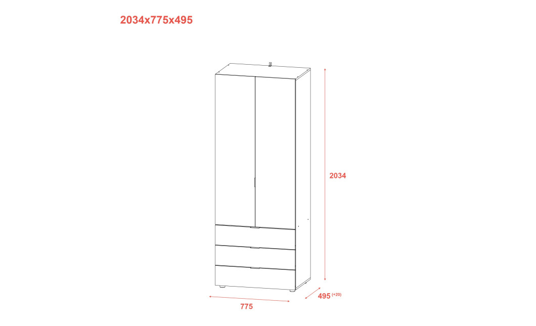 Kleiderschrank Doros Gelar mit Drehtüren Graphitgrau 2 Türen 77,5x49,5x203,4 (80737023)