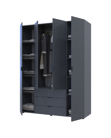 Kleiderschrank Doros Gelar mit Drehtüren Graphitgrau 4 Türen 155x49,5x203,4 (80737075)