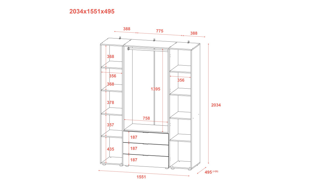 Kleiderschrank Doros Gelar mit Drehtüren Kaschmir 4 Türen 155x49,5x203,4 (80737634)