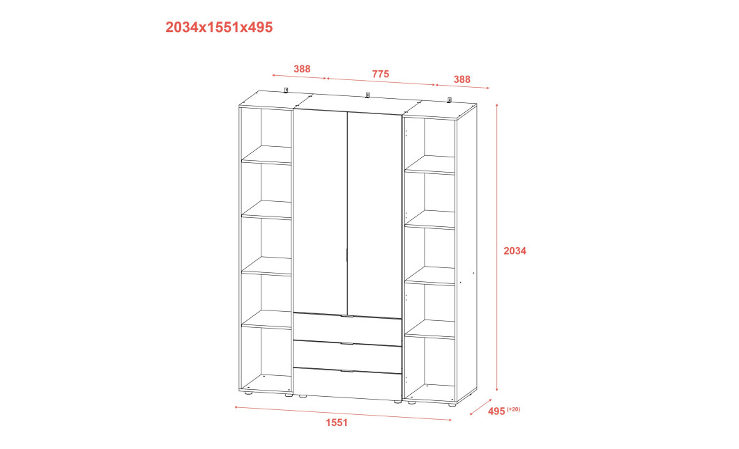 Kleiderschrank Doros Gelar mit Drehtüren Kaschmir 4 Türen 155x49,5x203,4 (80737634)