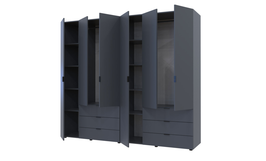 Kleiderschrank Doros Gelar Set mit Drehtüren Graphitgrau 3+3 Türen 232,4x49,5x203,4 (42002126)