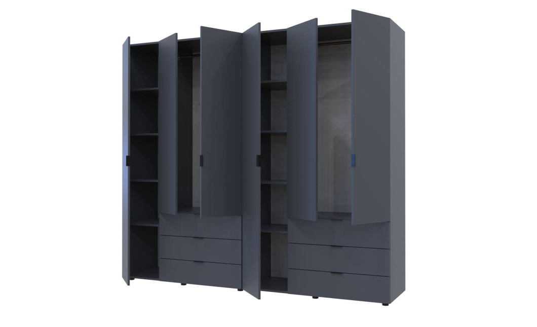 Kleiderschrank Doros Gelar Set mit Drehtüren Graphitgrau 3+3 Türen 232,4x49,5x203,4 (42002126)