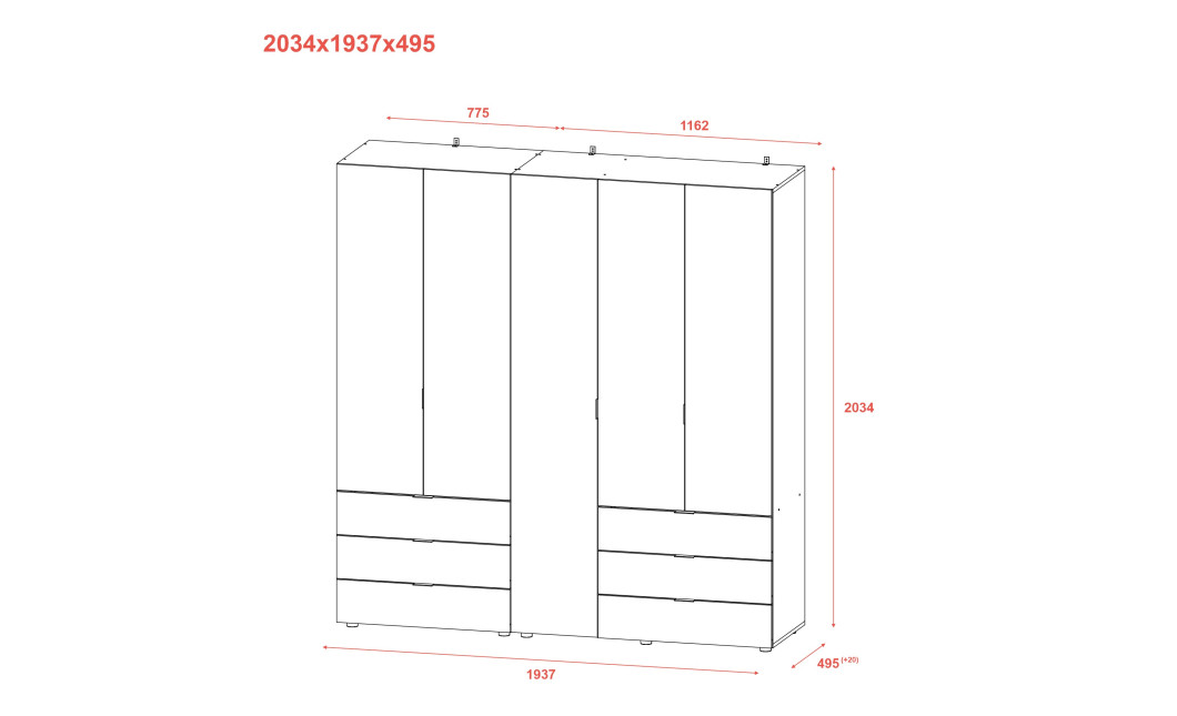Kleiderschrank Doros Gelar Set mit Drehtüren Kaschmir 2+3 Türen 193,7x49,5x203,4 (80737638)
