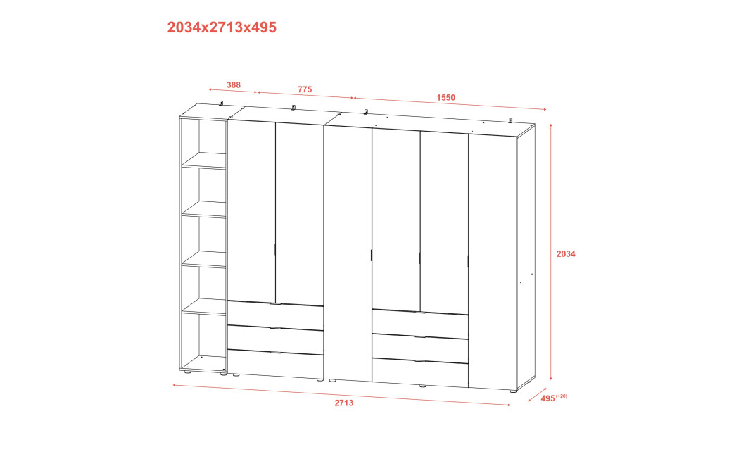 Kleiderschrank Doros Gelar Kaschmir 2+4 Türen mit offenem Regal 270,7x49,5x203,4 (80737651)