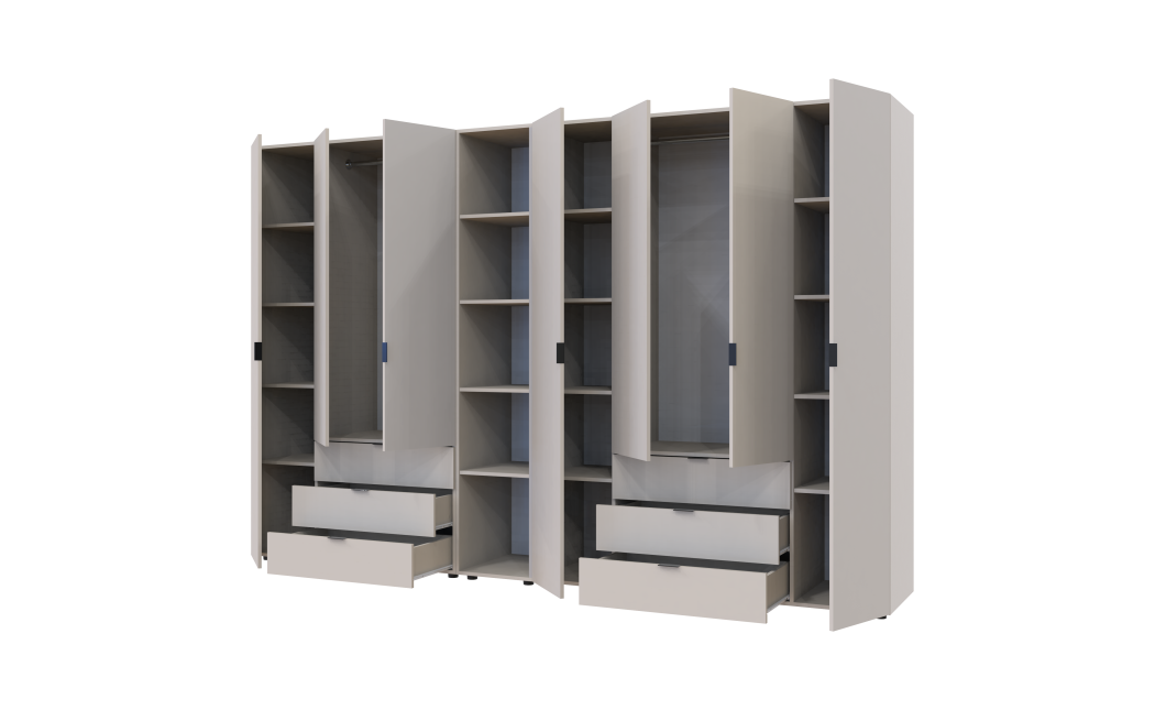 Kleiderschrank Doros Gelar Kaschmir 3+4 Türen mit offenem Regal 309,4x49,5x203,4 (80737653)