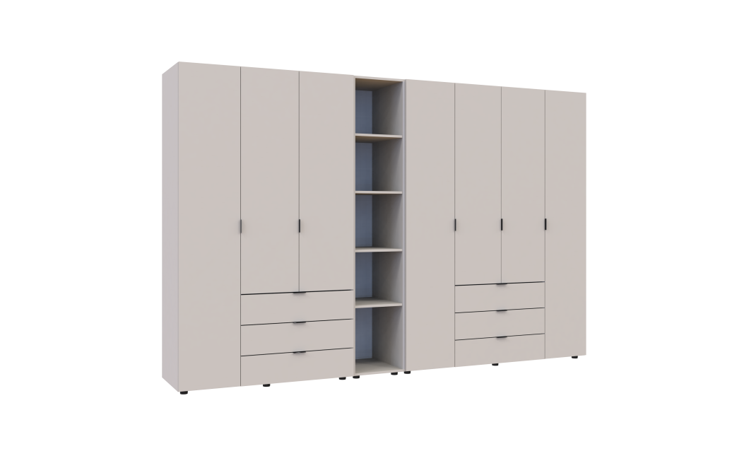 Kleiderschrank Doros Gelar Kaschmir 3+4 Türen mit offenem Regal 309,4x49,5x203,4 (80737653)