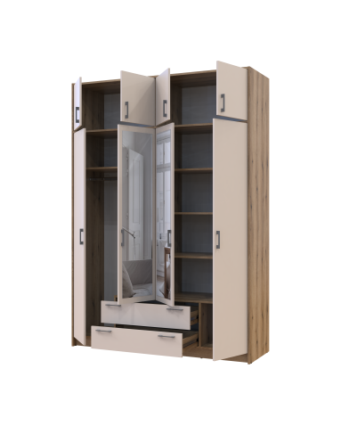 Kleiderschrank Doros Rondi Schiebetüren mit Oberschrank und Spiegel Artisan Eiche / Kaschmir 4 Türen 160x52x236 (80737831)