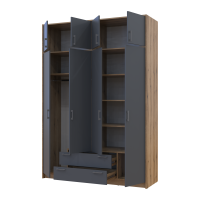 Kleiderschrank Doros Rondi Schiebetüren mit Oberschrank Artisan Eiche / Graphitgrau 4 Türen 160x52x236 (80737828)