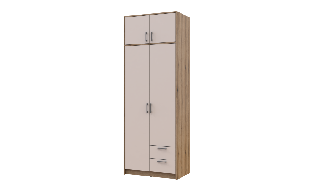 Kleiderschrank Doros Rondi Schiebetüren mit Oberschrank Artisan Eiche / Kaschmir 2 Türen 82x52x236 (80737809)