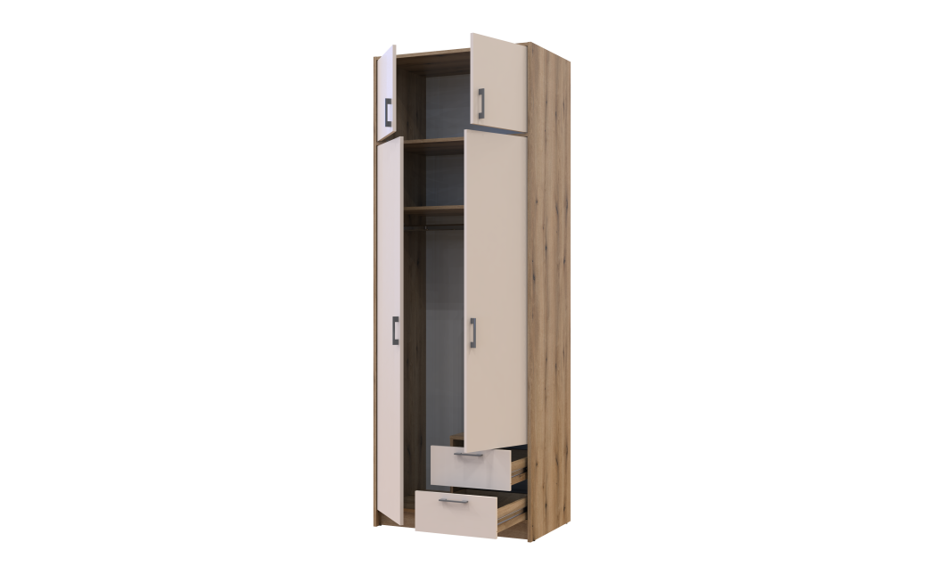 Kleiderschrank Doros Rondi Schiebetüren mit Oberschrank Artisan Eiche / Kaschmir 2 Türen 82x52x236 (80737809)