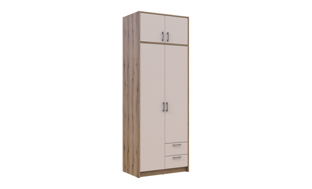 Kleiderschrank Doros Rondi Schiebetüren mit Oberschrank Artisan Eiche / Kaschmir 2 Türen 82x52x236 (80737809)
