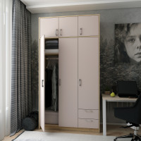 Kleiderschrank Doros Rondi Schiebetüren mit Oberschrank Artisan Eiche / Kaschmir 3 Türen 121x52x236 (80737819)