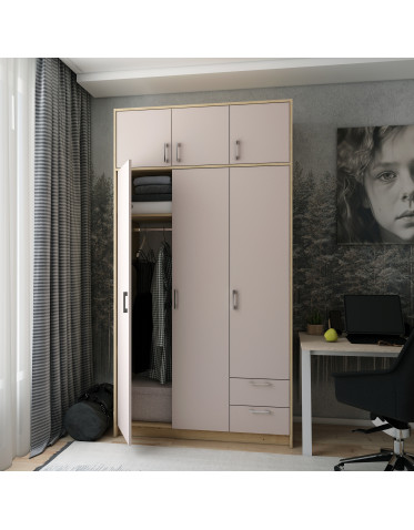 Kleiderschrank Doros Rondi Schiebetüren mit Oberschrank Artisan Eiche / Kaschmir 3 Türen 121x52x236 (80737819)